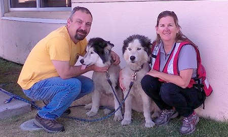 Scott and Wendy with their Huskies.